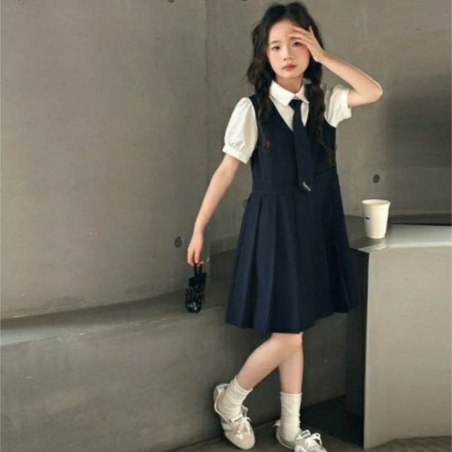 마이슈마켓 여름 주니어 여아 원피스 초등학생 스쿨룩 교복스타일 결혼식 하객룩 초등 콩쿨 네이비원피스