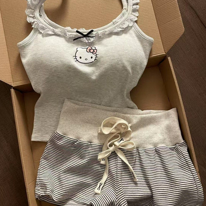 COSYEVNO 여성 여름 슬림핏 데일리 러블리 반팔+반바지 세트 BCXtz-3