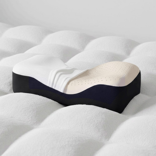 경추엔 메모리폼 척척베개 인체공학 숙면 수면보조 목베개, 네이비&화이트, 1개