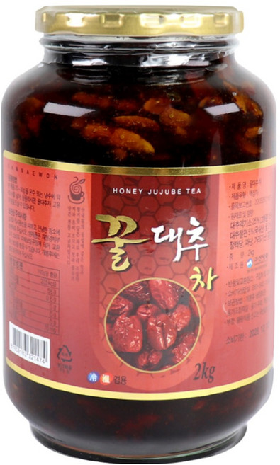 자연톡 대용량 꿀 대추차 국산 액상 차 대추청 카페용 업소용 대추 과일청, 1세트, 2개입, 2kg