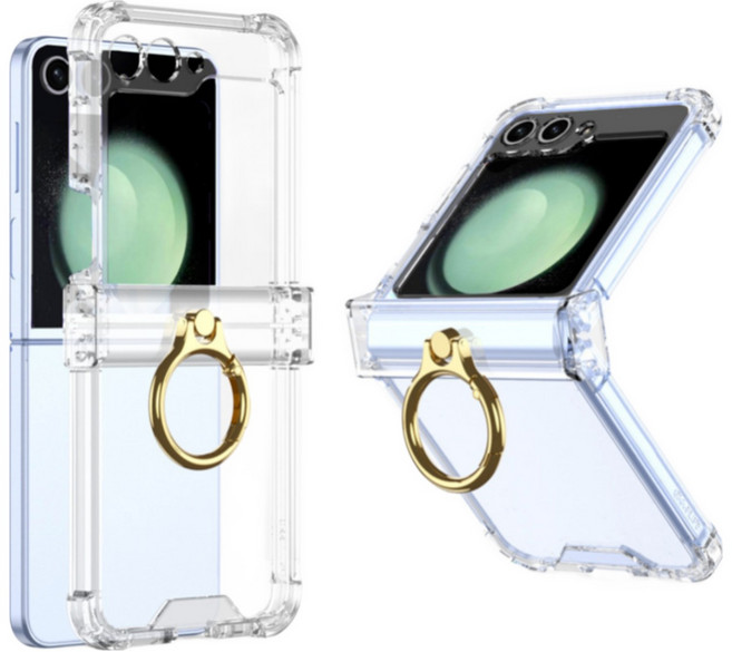 개인취향 제트플립5 투명 골드 링 힌지보호 케이스