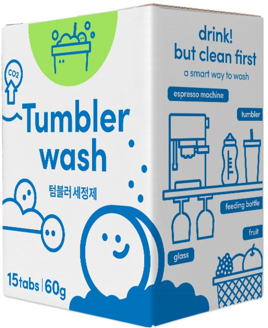 위코워크 비건 타블렛 텀블러 발포 주방식기 세정제 15개입, 1박스, 60g