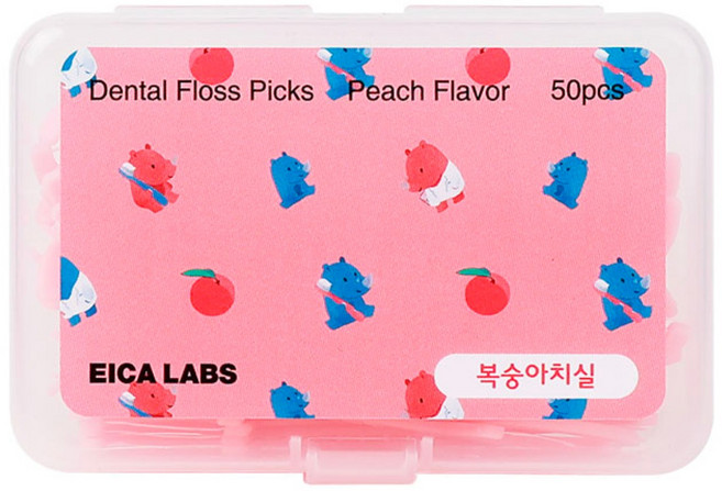 에이카랩스 성인 유아 어린이 복숭아 일회용 치간 치실, 3개, 50개입, 7.3cm
