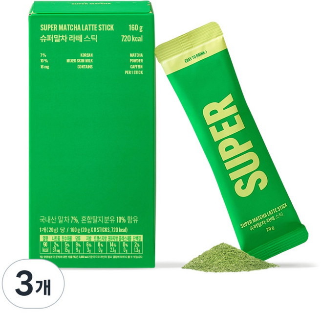 슈퍼말차 라떼 스틱, 3개, 8개입, 20g