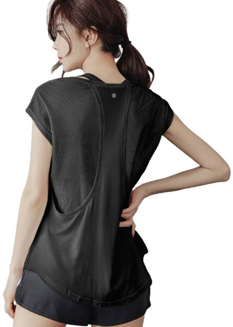 Karsaer 여성요가복상의 반팔 슬림핏 빅사이즈 요가티 러닝복 요가복 땀흡수 복대형 A8150