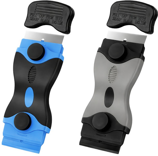 스티커 제거기 2in1 양날 스크래퍼 유리 전용 메탈날 플라스틱날 차량 라벨 접착제 제거 날20개, 블랙, 1세트