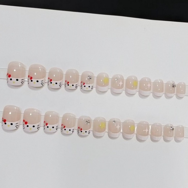 유니스뮬라 붙이는 셀프 네일팁 헬로키티 냥이 프렌치 숏팁 U40, 1개