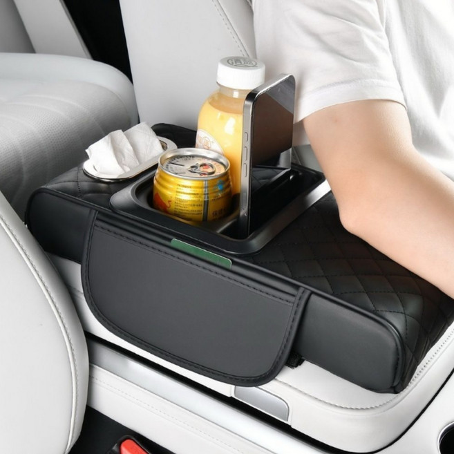 샵온유 차량용 콘솔 팔걸이쿠션 수납 컵홀더, 1개, 블랙