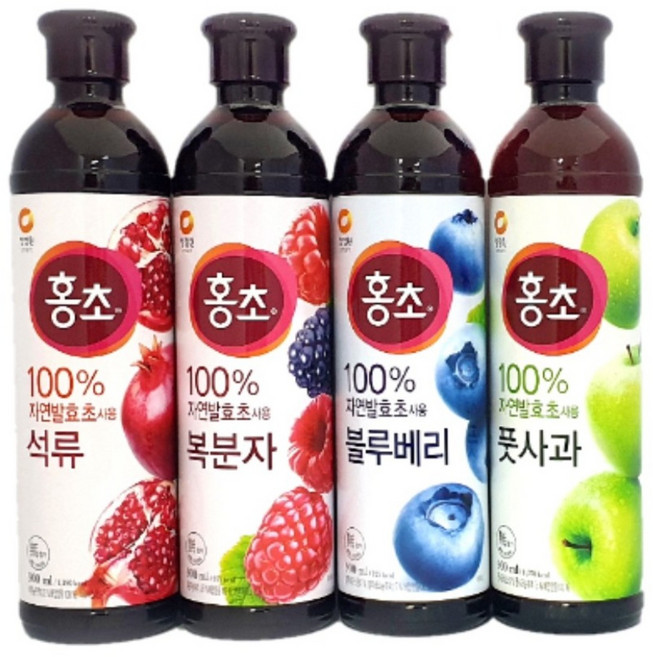 청정원 홍초 900ml 석류 + 복분자 + 블루베리 + 풋사과 각 1개씩 총 4개, 1세트