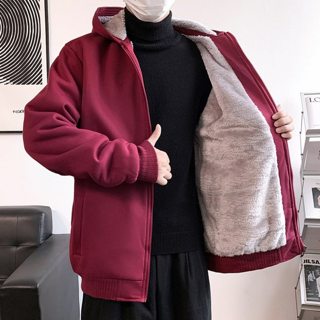 스타일닥터 가을 겨울 남성 기모 도톰 후드 심플 보온 긴팔 코트