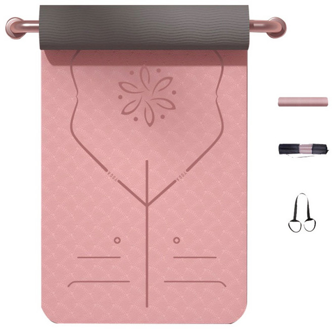 Tooliva 두꺼운 TPE 요가매트 미끄럼방지 홈트 냄새없는 운동 매트 필라테스 매트 실내 운동 매트, 1개, 핑크