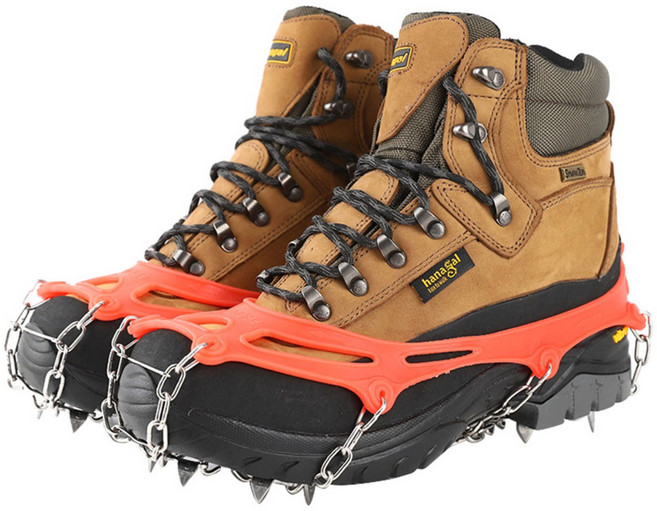 포그망 아이젠 휴대용 등산화 장비 빙판길 신발 운동화 체인, 오렌지