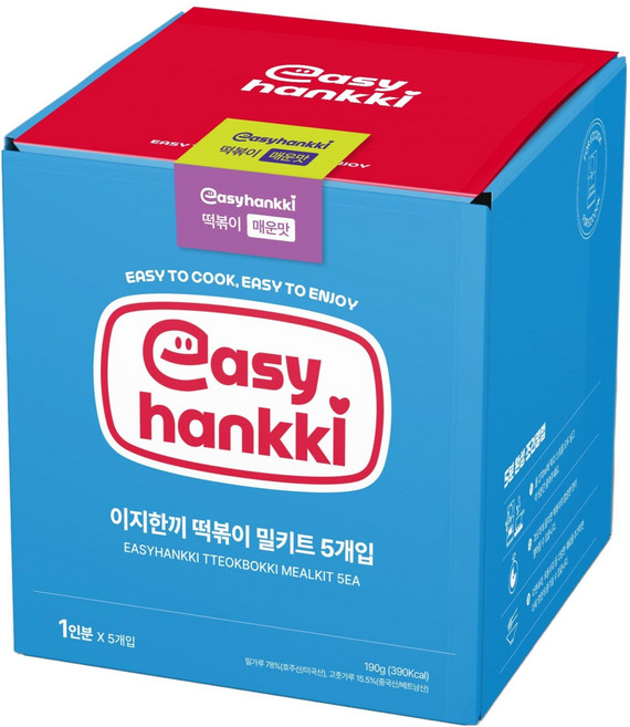 이지한끼즉석떡볶이 실온보관 밀키트 국물떡볶이 밀떡 즉석조리식품 3가지맛(택1) 오뉴데이즈떡볶이 오리지널맛 매운맛 순한맛 기본맛, 190g, 1개