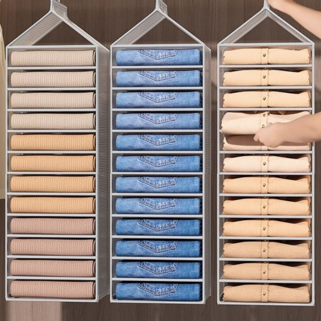 위즈쇼퍼 12칸 통기성 패브릭 옷장 걸이형 수납함 의류 보관 행거, 1개, 화이트