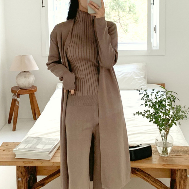 낭만고양이 간절기 니트가디건 정장세트 니트가디건세트 롱가디건 니트바지 빅사이즈