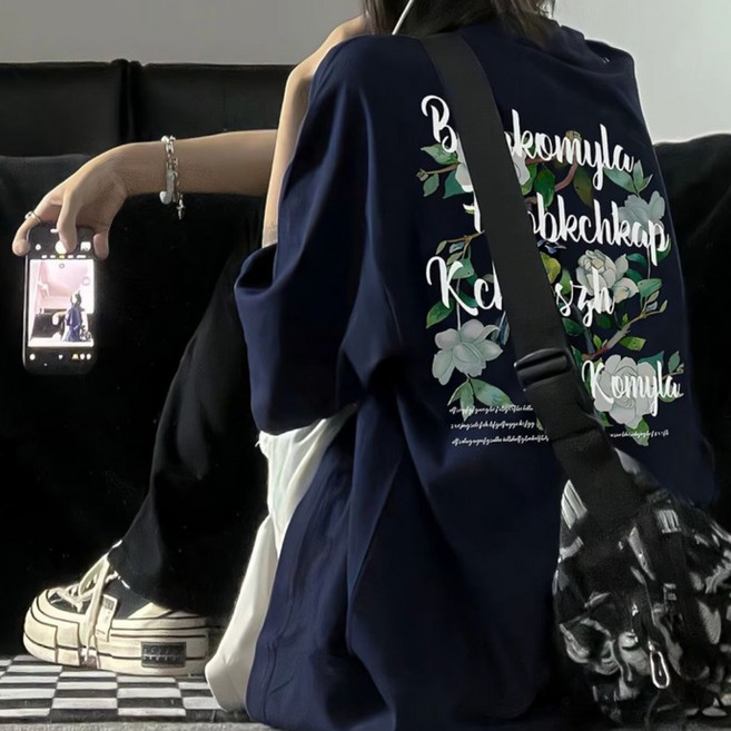 美式復古T恤 寬鬆女學生休閒短袖原宿風印花百搭上衣