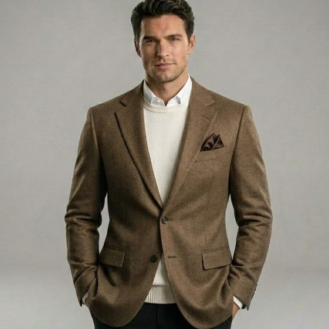 본퀄리티 브라운 캐시미어 울 블레이저