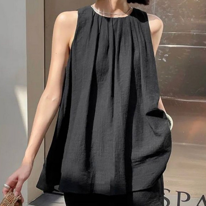 COSYEVNO 여름 면마 세트 심플 루즈핏 트렌디 민소매 셔츠+반바지 캐주얼 투피스