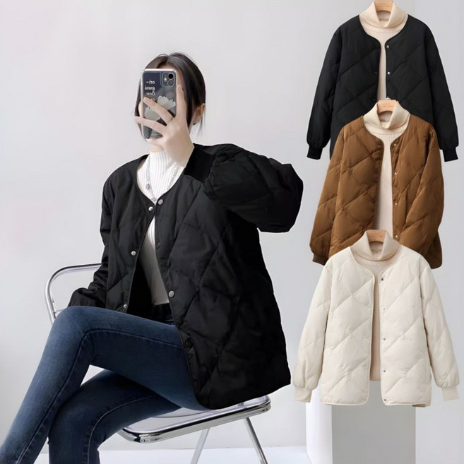 바이송 여성 루즈핏 퀼팅 누빔 경량 패딩 점퍼 데일리 패딩 자켓 아우터 겨울 가을