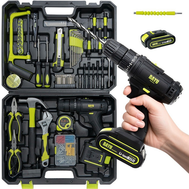 바유이 전동드릴 강력한 토크 전동드라이버 120pcs 공구세트, 1세트