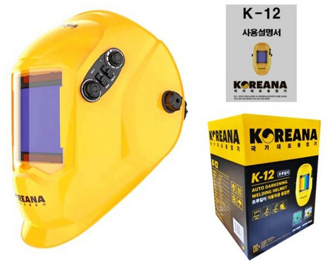 코리아나 용접 헬멧 마스크 K-12 K12 트루컬러 자동 차광 용접면 용접기 자동면 용접용품 용접모자 보호구, 혼합색상, 1개