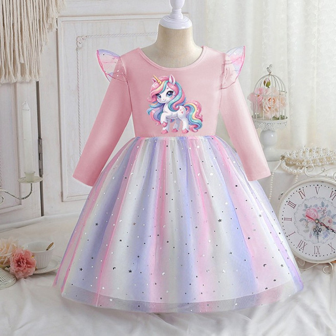 최신상 유니콘 여아 긴팔원피스 공주드레스 생일파티드레스 행사드레스 A-1