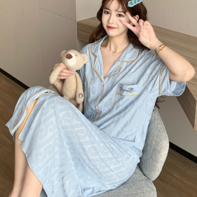 여성 잠옷 트위스트 잠옷 여성 파자마 반팔 긴팔 잠옷 상하의 세트 원피스 꽈배기