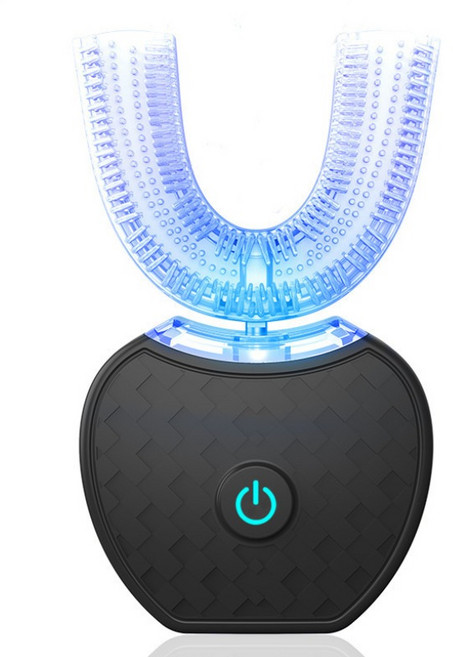 DFMEI U型電動牙刷 成人兒童通用 360度高效清潔 矽膠牙托 冷光護理, 1個, 如圖, 黑色