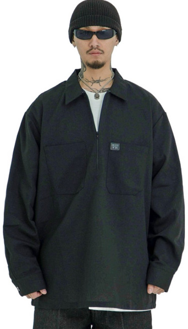 FB COUNTY 체커 하프집업 셔츠 블랙