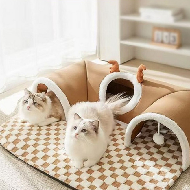 달리발리 오아시스 캣 하우스 숨숨집 터널 놀이터 숨박꼭질 일체형 장난감, 캣하우스 브라운, 1개