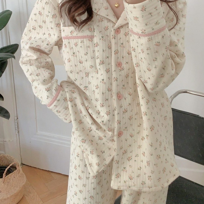 [당일출고/인기]여성 누빔 수면 플라워 로즈잠옷 홈웨어 수면잠옷 파자마세트
