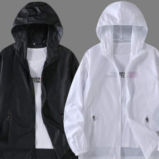 1+1빅사이즈M-7XL 남성 캐주얼 아이스 냉감 후드집업 루즈핏 자외선 차단 초령량 자켓 코트