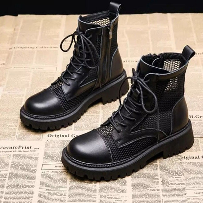 FANSYLI 여자 여름 부츠 망사 부츠 앵클 부츠 여성 통굽 워커 X2602F26