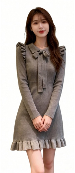 비아이와이 여성 봄 가을 데일리용 고급 허리조임 니트 원피스 D40