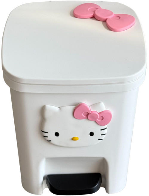 헬로키티 디자인 귀여운 뚜껑형 휴지통 대용량 밀폐형 악취 차단 가정용 거실 침실 욕실 주방 인테리어 쓰레기통 위생 수납 정리함, 12L 대용량, 화이트
