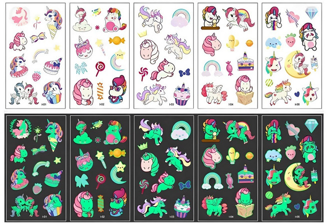 유니콘 유아 아동 타투 어린이 판박이 야광 스티커 8타입, 1세트, I-5매