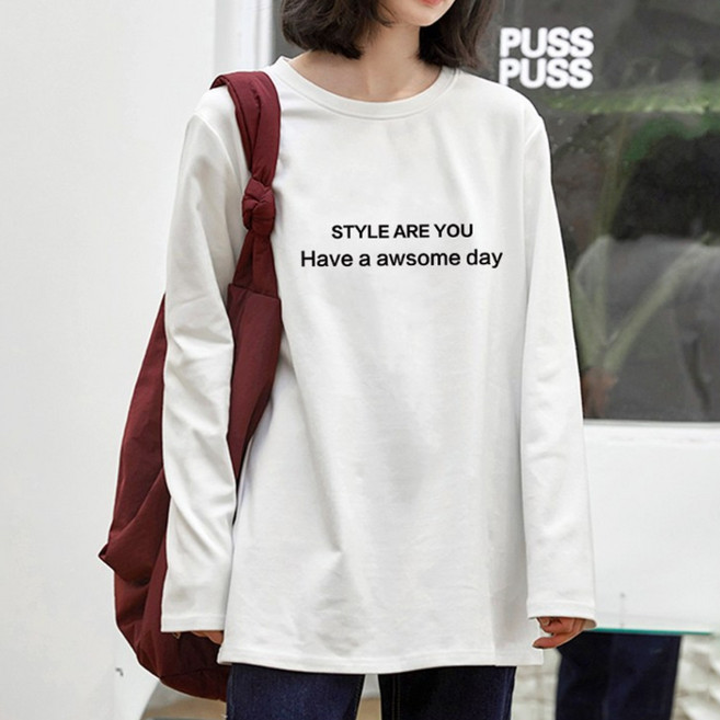 스타일아유 여성용 면 코튼 티 라운드넥 가을 겨울 긴팔 데일리 티셔츠 TS2112