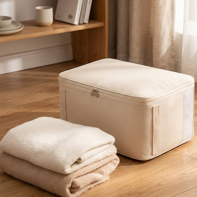 이불 압축팩 옷 압축 파우치 대용량 패브릭 수납함, 1개, 크림베이지