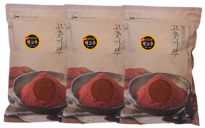 25년 빛깔고운 햇고춧가루 3kg (1kgx3팩) 보통맛, 1kg, 3개
