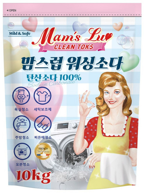 맘스럽 클린톡스 워싱소다 10kg [특대용량] 탄산소다 100% 초강력 세탁보조제 탈취인증 찌든때 박살 전문세탁소용, 1개
