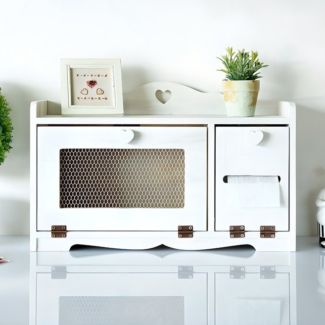 나무다움 원목 다용도 티슈수납함 정리함 다용도수납장, 화이트