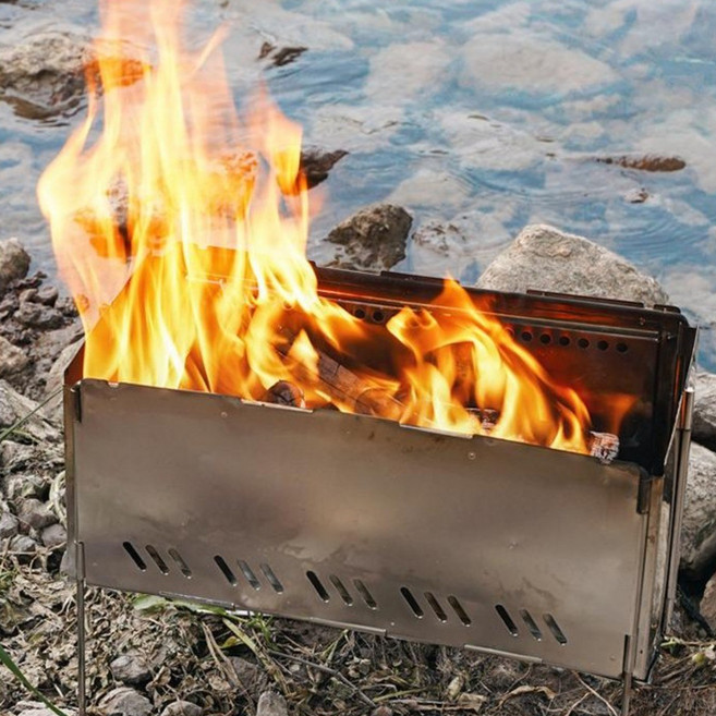 오땡큐 불멍 접이식 경량 캠핑 이중 연소 화로대 바비큐 오븐 그릴 파이어핏 석쇠 BBQ 스텐 휴대용 비어캔 치킨 차콜 침니 스타터, 오땡큐 화로대, 1개