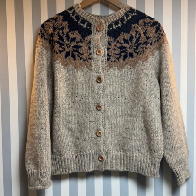 [바인브랜치] 여성용 가을겨울 에스닉 노르딕 코위찬 라운드 베이직 두툼 가디건