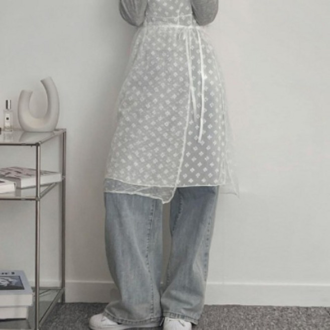 [디데이뉴] (가성비 갑!!) 레이스 랩 플라워 시스루 레이어드 미디 스커트 1color