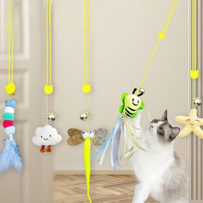 코지톡 날아라 고양이 자동 장난감 춤추는 낚시대 5종구성, 1세트, 혼합색상
