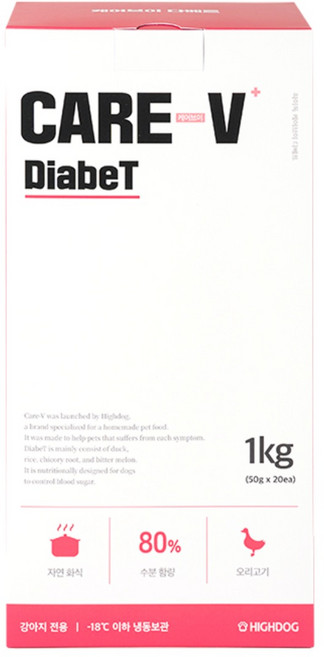 하이독 생후 3개월령 이상 케어브이 다베트 강아지 냉동 화식사료, 오리, 1kg, 1개
