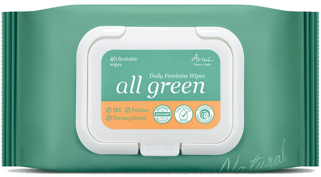 아리얼 올그린 데일리 페미닌 와입스 여성청결티슈 캡형 40p, 218g, 1개