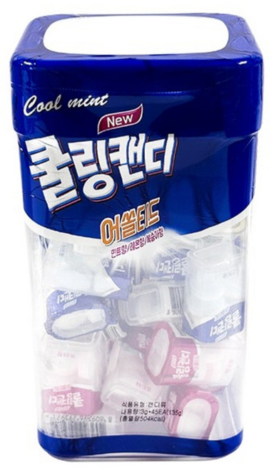 NEW 쿨링캔디 어쏠티드 3g (복숭아 민트 레몬 혼합) 달콤 상큼 혼합맛 사탕, 135g, 1개
