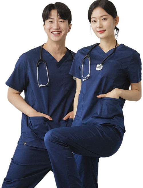유니스토어 남여 간호복 수술복 TC스판 V넥 베이직 스크럽 상하의 세트 / 4color