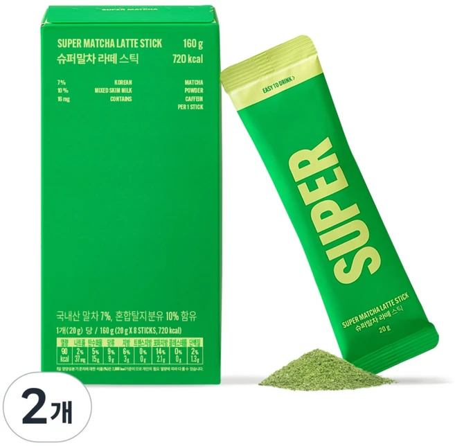 슈퍼말차 라떼 스틱, 2개, 8개입, 20g - 쿠팡